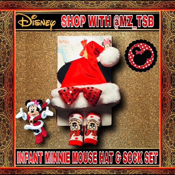 🆕❤️DISNEY INFANT MINNIE MOUSE HOLIDAY HAT & SOCKS❤️ - Picture 3 of 5